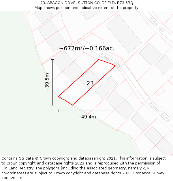 23, ARAGON DRIVE, SUTTON COLDFIELD, B73 6BQ: Plot and title map