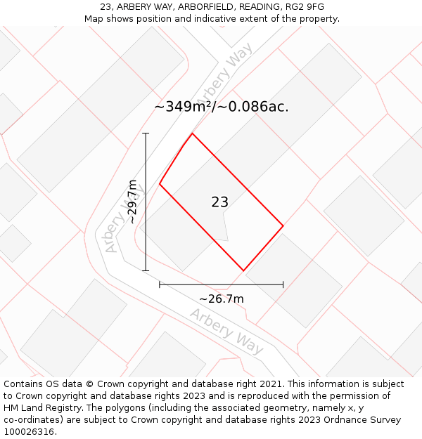 23, ARBERY WAY, ARBORFIELD, READING, RG2 9FG: Plot and title map