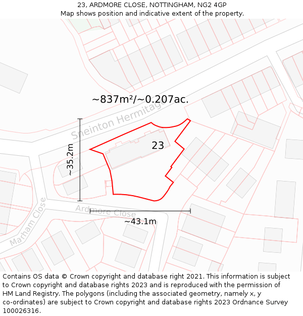 23, ARDMORE CLOSE, NOTTINGHAM, NG2 4GP: Plot and title map