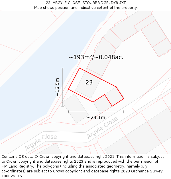 23, ARGYLE CLOSE, STOURBRIDGE, DY8 4XT: Plot and title map