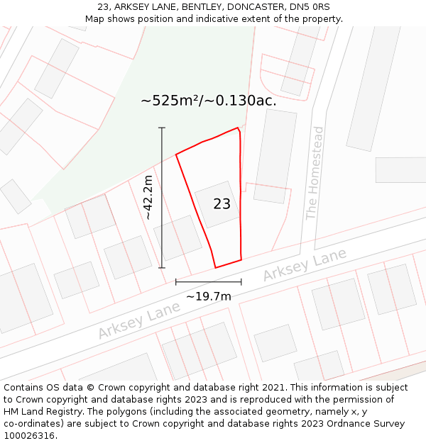 23, ARKSEY LANE, BENTLEY, DONCASTER, DN5 0RS: Plot and title map
