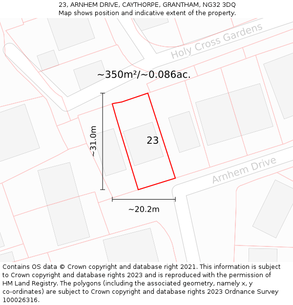 23, ARNHEM DRIVE, CAYTHORPE, GRANTHAM, NG32 3DQ: Plot and title map