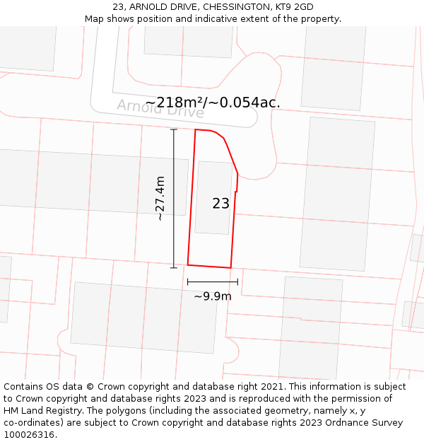 23, ARNOLD DRIVE, CHESSINGTON, KT9 2GD: Plot and title map