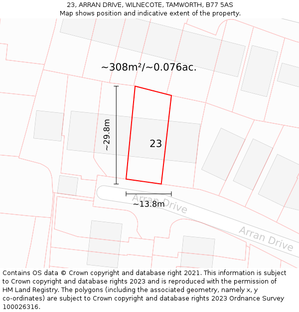 23, ARRAN DRIVE, WILNECOTE, TAMWORTH, B77 5AS: Plot and title map