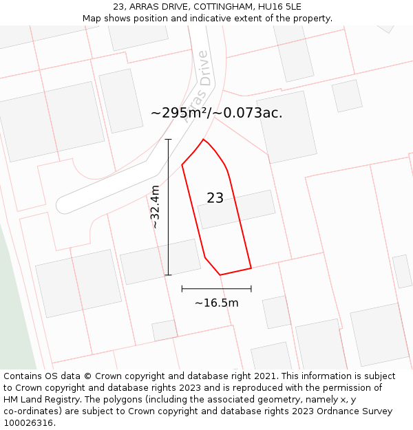 23, ARRAS DRIVE, COTTINGHAM, HU16 5LE: Plot and title map