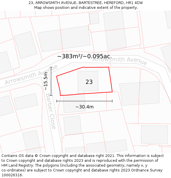 23, ARROWSMITH AVENUE, BARTESTREE, HEREFORD, HR1 4DW: Plot and title map
