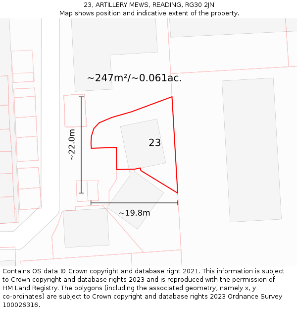 23, ARTILLERY MEWS, READING, RG30 2JN: Plot and title map