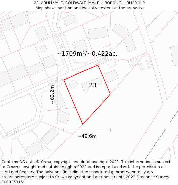 23, ARUN VALE, COLDWALTHAM, PULBOROUGH, RH20 1LP: Plot and title map