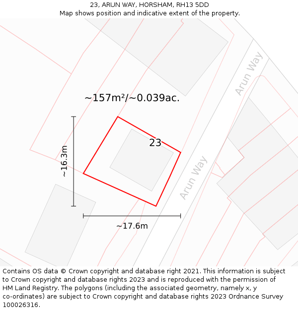 23, ARUN WAY, HORSHAM, RH13 5DD: Plot and title map