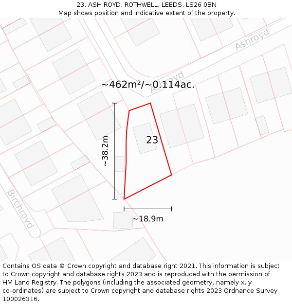23, ASH ROYD, ROTHWELL, LEEDS, LS26 0BN: Plot and title map