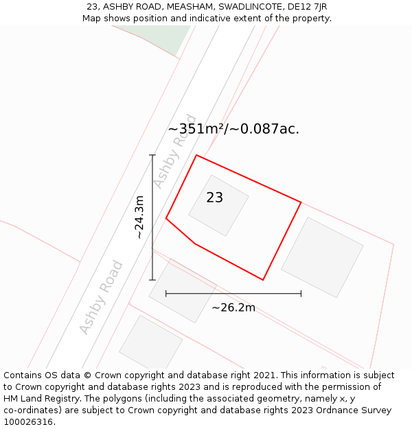 23, ASHBY ROAD, MEASHAM, SWADLINCOTE, DE12 7JR: Plot and title map