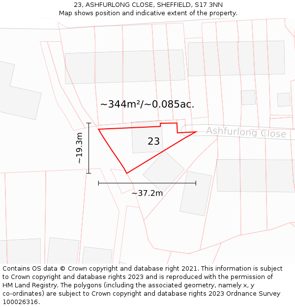 23, ASHFURLONG CLOSE, SHEFFIELD, S17 3NN: Plot and title map