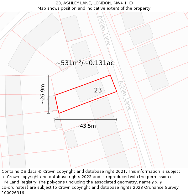23, ASHLEY LANE, LONDON, NW4 1HD: Plot and title map