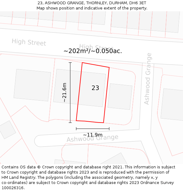 23, ASHWOOD GRANGE, THORNLEY, DURHAM, DH6 3ET: Plot and title map