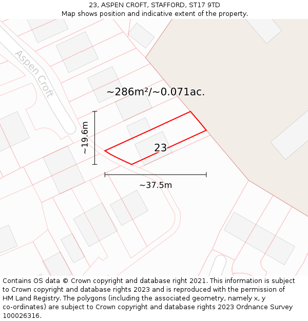 23, ASPEN CROFT, STAFFORD, ST17 9TD: Plot and title map