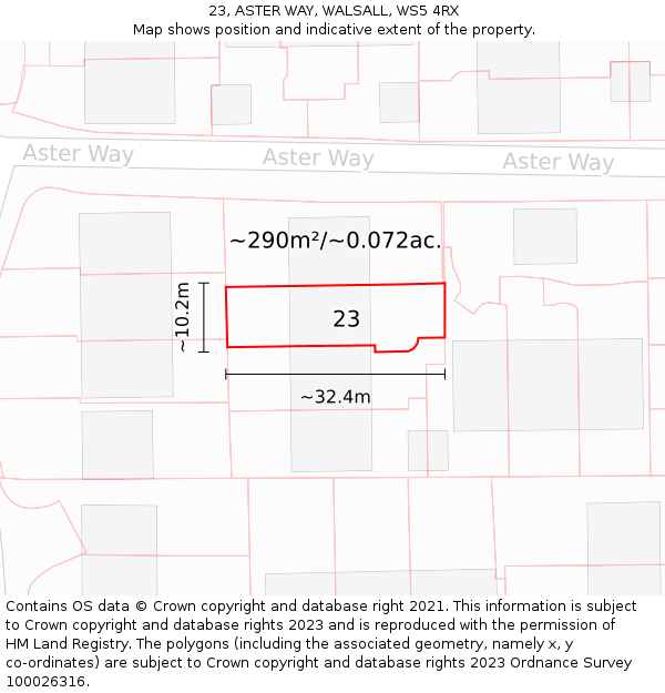 23, ASTER WAY, WALSALL, WS5 4RX: Plot and title map