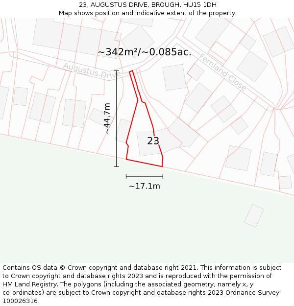 23, AUGUSTUS DRIVE, BROUGH, HU15 1DH: Plot and title map