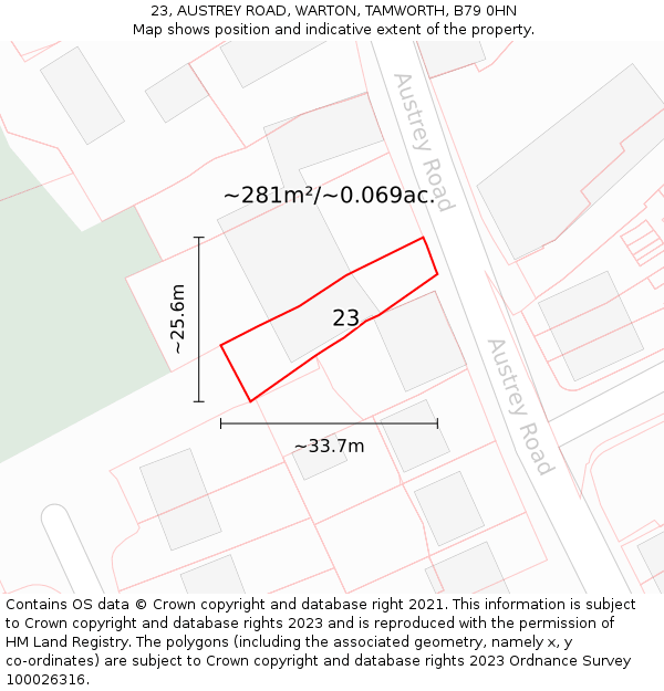 23, AUSTREY ROAD, WARTON, TAMWORTH, B79 0HN: Plot and title map