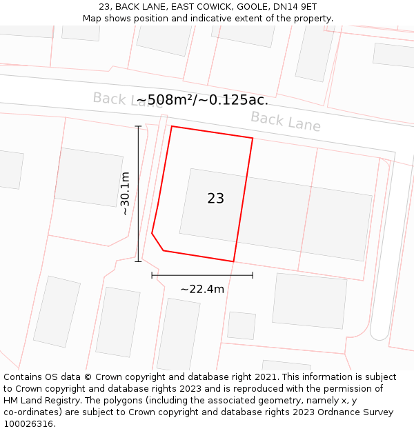 23, BACK LANE, EAST COWICK, GOOLE, DN14 9ET: Plot and title map