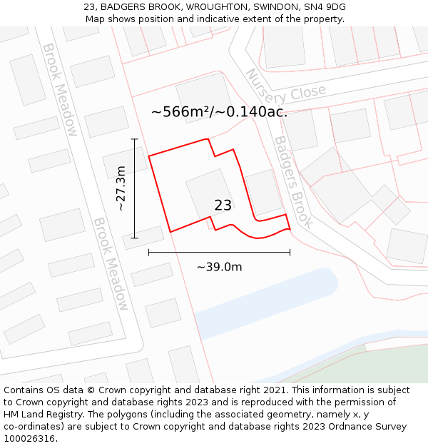 23, BADGERS BROOK, WROUGHTON, SWINDON, SN4 9DG: Plot and title map