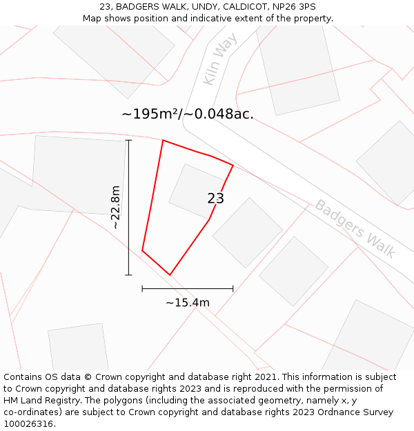 23, BADGERS WALK, UNDY, CALDICOT, NP26 3PS: Plot and title map