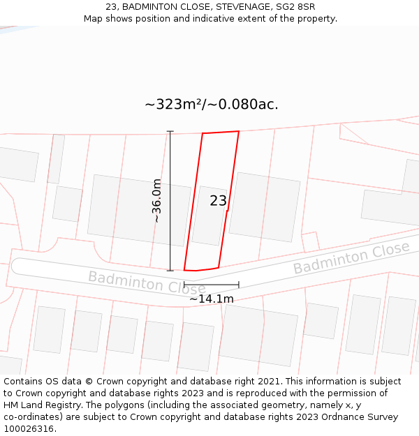 23, BADMINTON CLOSE, STEVENAGE, SG2 8SR: Plot and title map