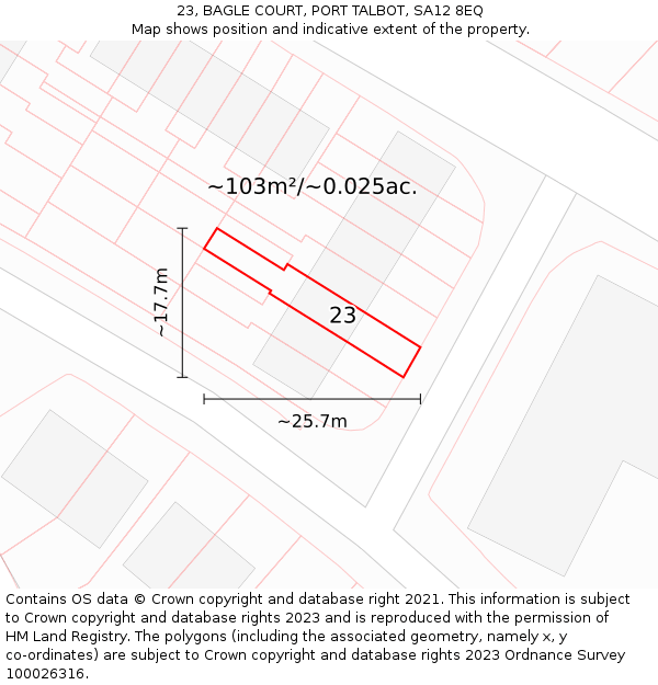 23, BAGLE COURT, PORT TALBOT, SA12 8EQ: Plot and title map