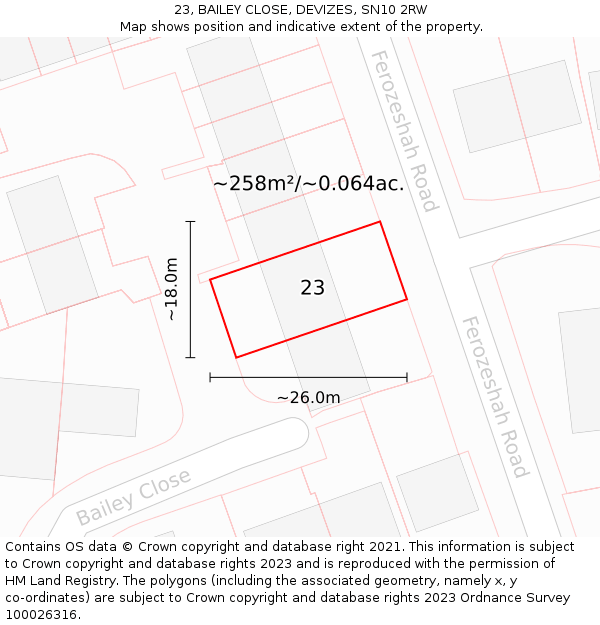 23, BAILEY CLOSE, DEVIZES, SN10 2RW: Plot and title map