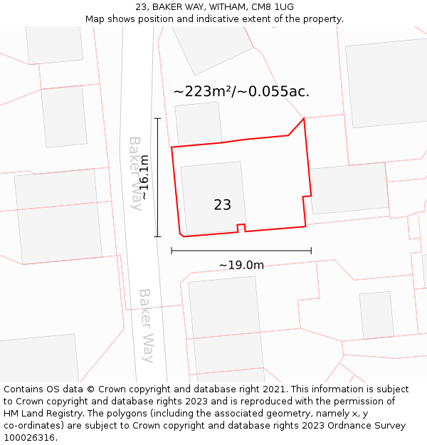 23, BAKER WAY, WITHAM, CM8 1UG: Plot and title map
