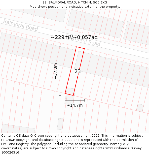 23, BALMORAL ROAD, HITCHIN, SG5 1XG: Plot and title map