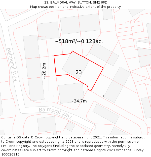 23, BALMORAL WAY, SUTTON, SM2 6PD: Plot and title map