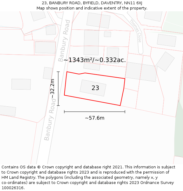 23, BANBURY ROAD, BYFIELD, DAVENTRY, NN11 6XJ: Plot and title map