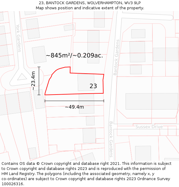 23, BANTOCK GARDENS, WOLVERHAMPTON, WV3 9LP: Plot and title map