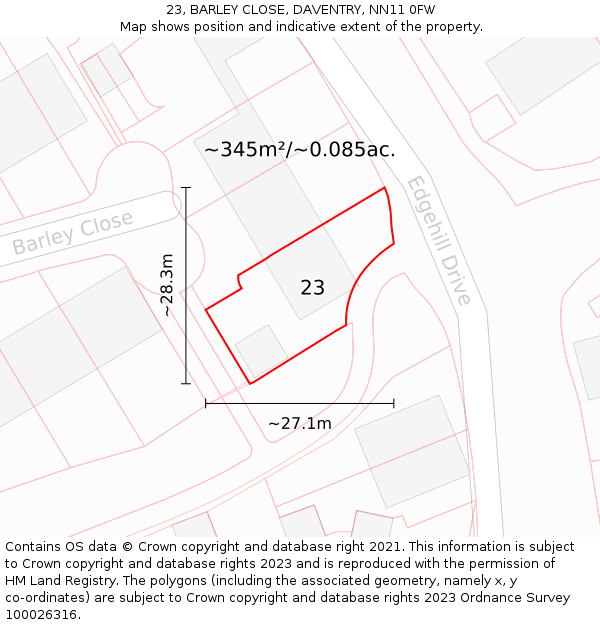 23, BARLEY CLOSE, DAVENTRY, NN11 0FW: Plot and title map