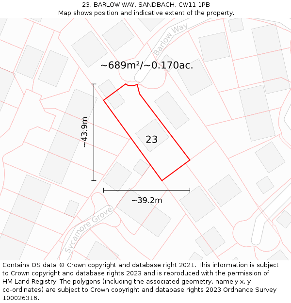 23, BARLOW WAY, SANDBACH, CW11 1PB: Plot and title map