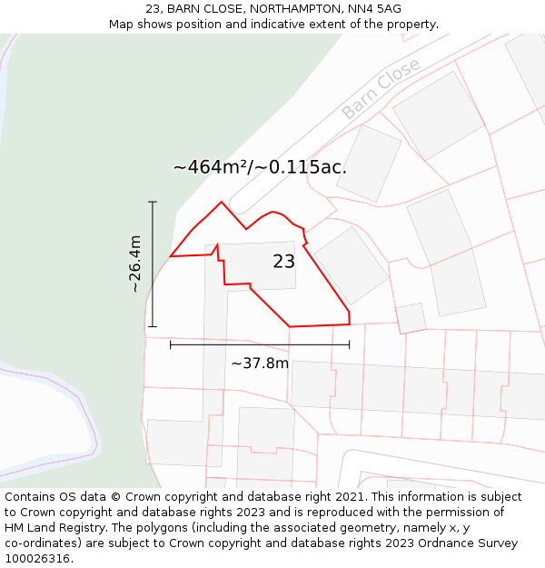 23, BARN CLOSE, NORTHAMPTON, NN4 5AG: Plot and title map
