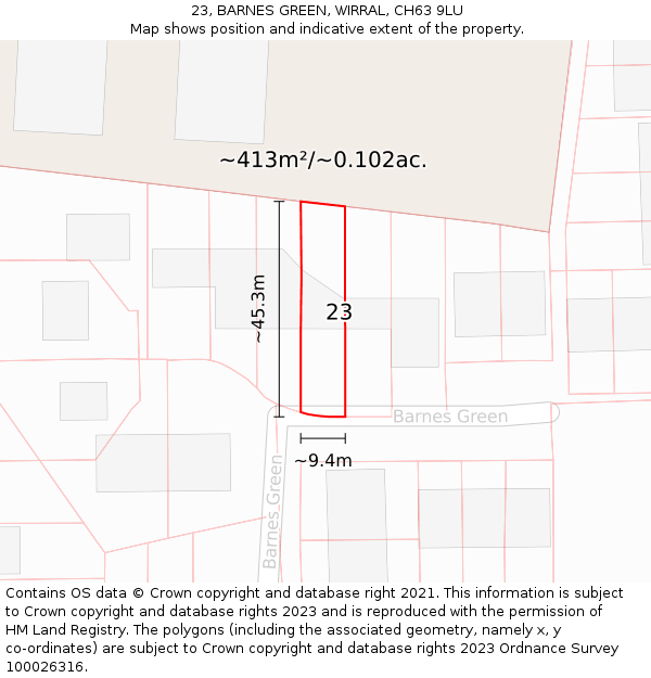 23, BARNES GREEN, WIRRAL, CH63 9LU: Plot and title map