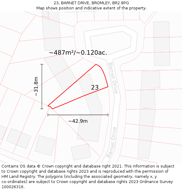 23, BARNET DRIVE, BROMLEY, BR2 8PG: Plot and title map