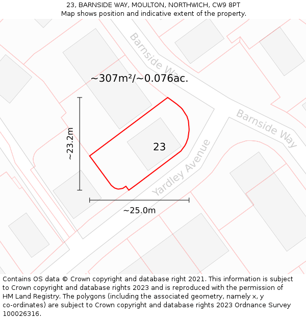 23, BARNSIDE WAY, MOULTON, NORTHWICH, CW9 8PT: Plot and title map