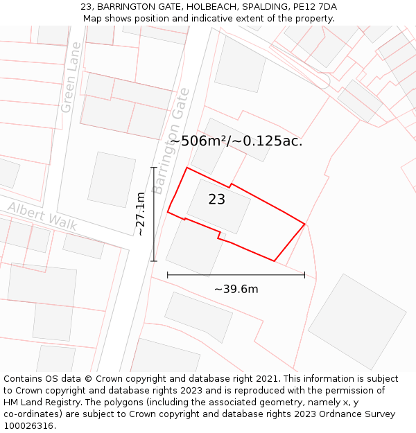 23, BARRINGTON GATE, HOLBEACH, SPALDING, PE12 7DA: Plot and title map