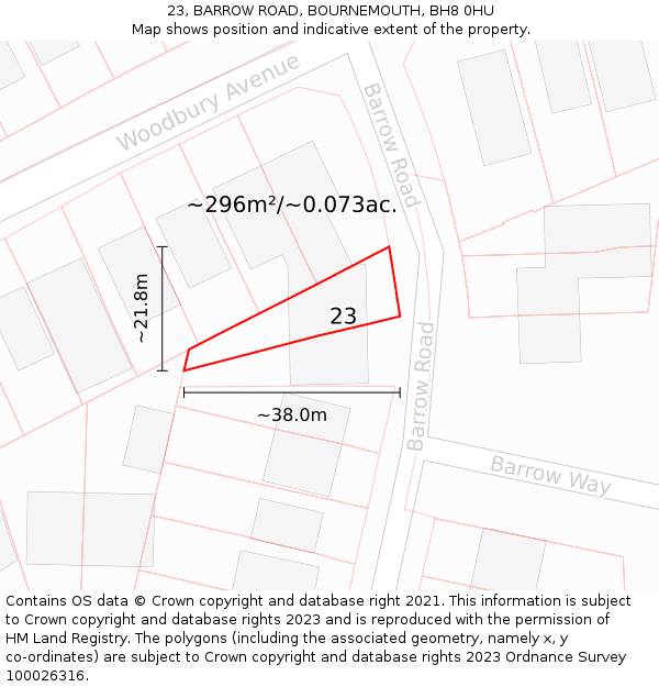 23, BARROW ROAD, BOURNEMOUTH, BH8 0HU: Plot and title map