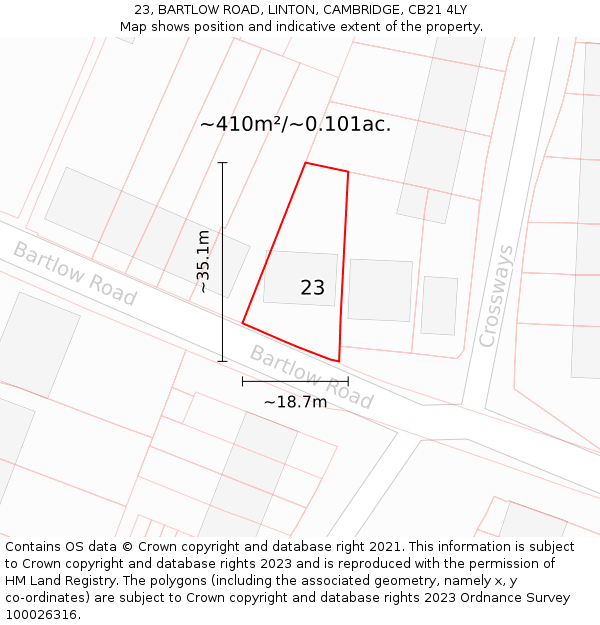 23, BARTLOW ROAD, LINTON, CAMBRIDGE, CB21 4LY: Plot and title map