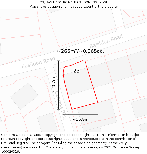 23, BASILDON ROAD, BASILDON, SS15 5SF: Plot and title map