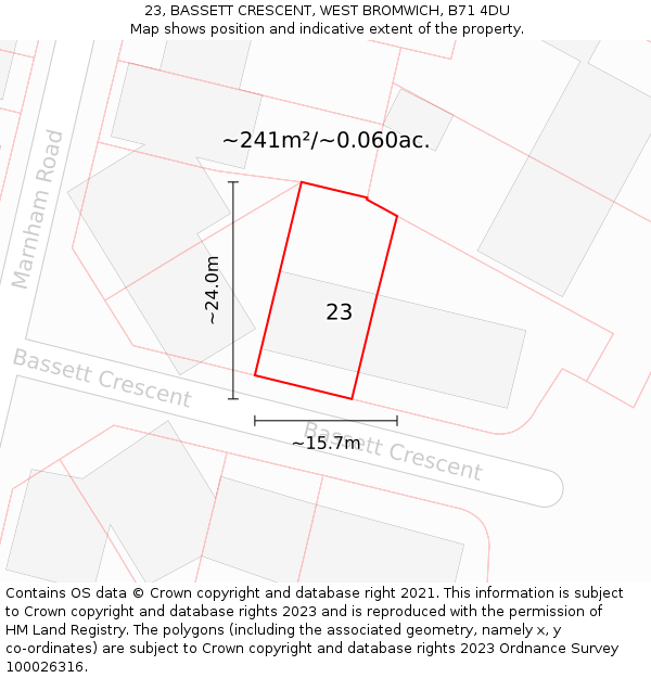 23, BASSETT CRESCENT, WEST BROMWICH, B71 4DU: Plot and title map