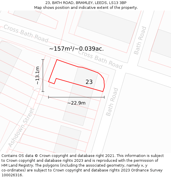 23, BATH ROAD, BRAMLEY, LEEDS, LS13 3BP: Plot and title map