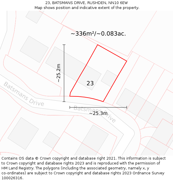 23, BATSMANS DRIVE, RUSHDEN, NN10 6EW: Plot and title map