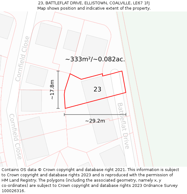 23, BATTLEFLAT DRIVE, ELLISTOWN, COALVILLE, LE67 1FJ: Plot and title map