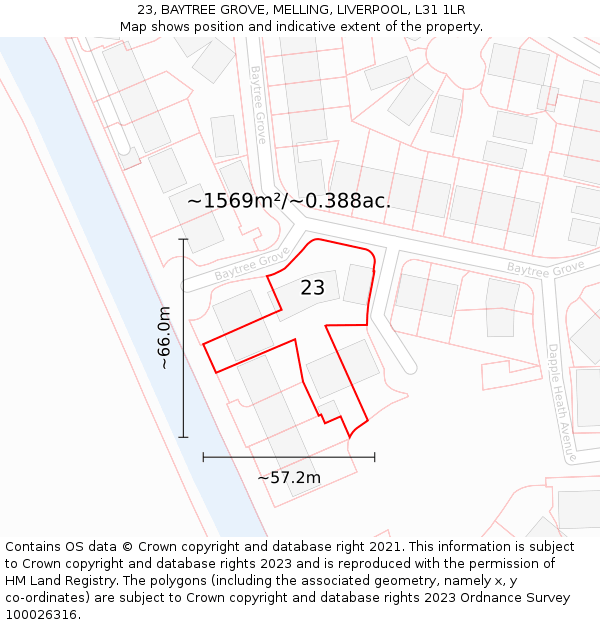 23, BAYTREE GROVE, MELLING, LIVERPOOL, L31 1LR: Plot and title map