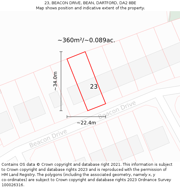 23, BEACON DRIVE, BEAN, DARTFORD, DA2 8BE: Plot and title map