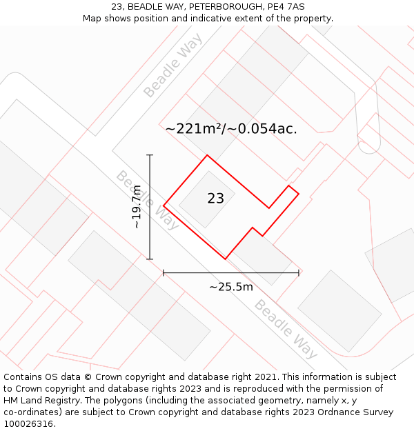 23, BEADLE WAY, PETERBOROUGH, PE4 7AS: Plot and title map